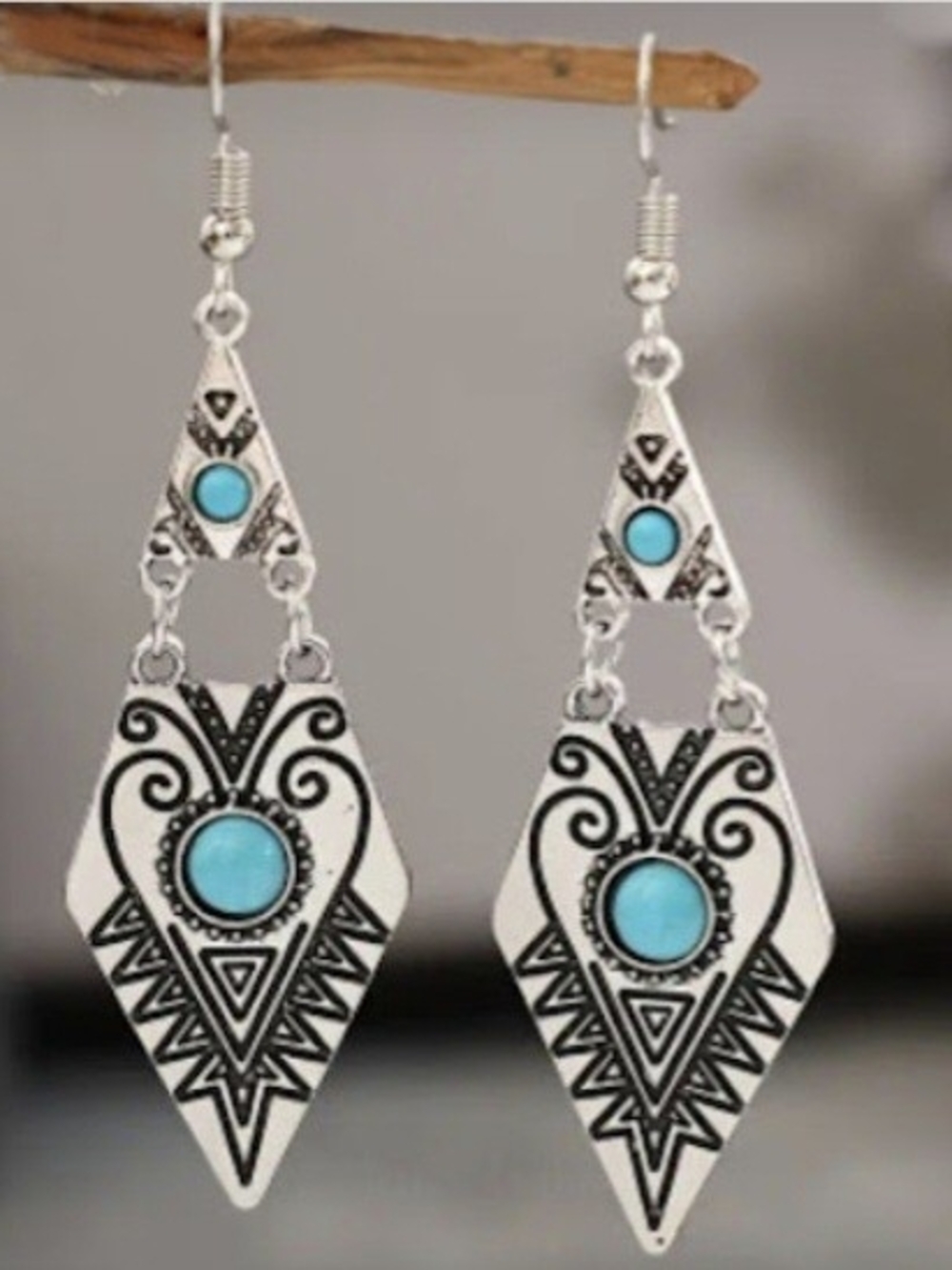 Chloe Silver-Tone Geometric Drop Earrings with Turquoise Accents